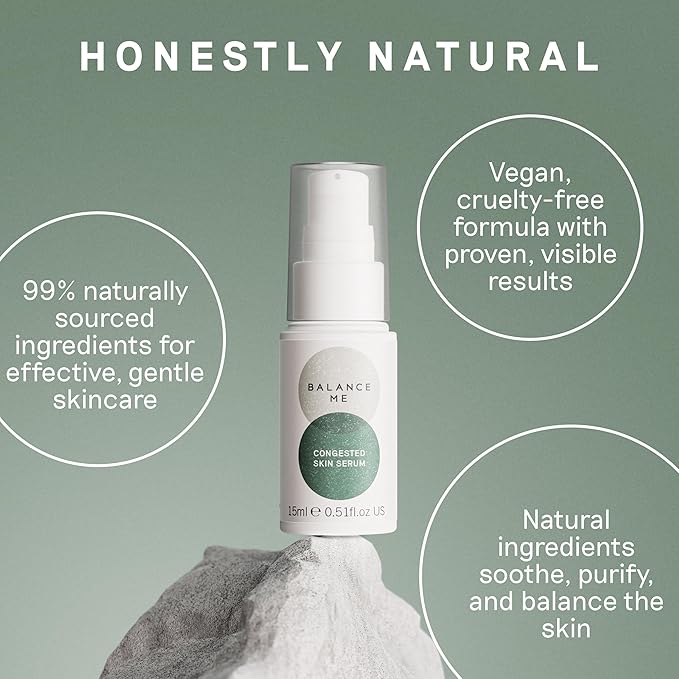 Balance Me Congested Skin Serum, Natural Acne Treatment for Face with Kanuka & Moringa, Non-Drying Spot Serum for Oily, Combination & Sensitive Skin (1 x 0.5 fl oz)
