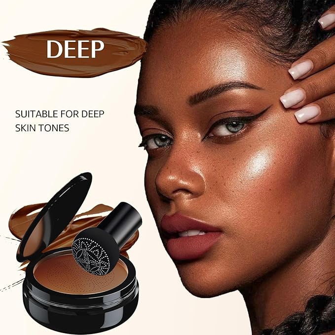Mushroom Head Air Cushion CC Cream Foundation Full Coverage Moisturizing Oil Control Waterproof Long-Lasting Even Skin Tone Natural Cream Foundation for Mature Skin (Deep)