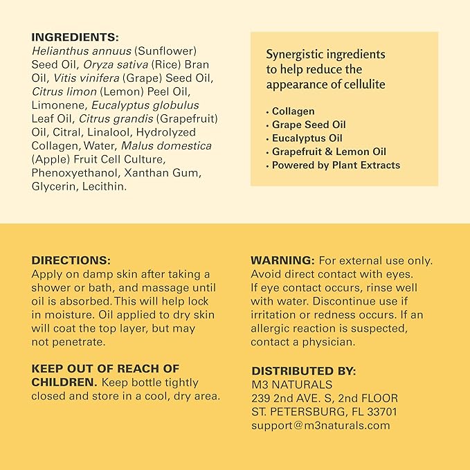 Firming Body Massage Oil with Collagen & Stem Cell – Helps Smooth The Appearance of Cellulite & Improve Skin Texture – Refreshing Aromatherapy Body Oil for Legs & Full Body – 16 Fl Oz