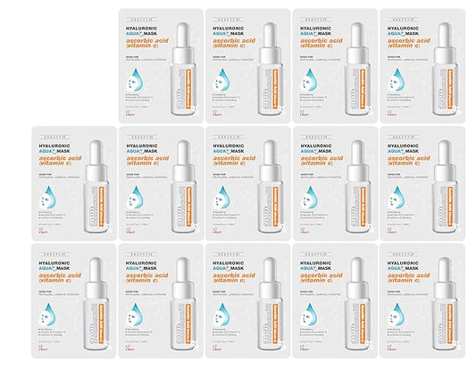 Hyaluronic Aqua Plus Essence Full Face Facial Sheet Mask 14 Sheets - 2 WEEKS SET (VITAMIN C - 14 pack)