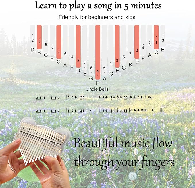 Acrylic Kalimba Thumb Piano,YUNDIE Portable 17 Keys Mbira Crystal Finger Piano, Musical Instruments Birthday Gift for Adult Beginners Professional(Clear) (21 Keys)