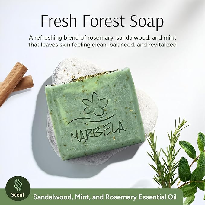 Marbela Cosmetics Fresh Forest Handmade Soap Bar - Made in USA, Vegan Friendly, Palm Oil Free, Natural Bar Soap - Gentle Face & Body Soap for Daily Skin Care, Moisturizing & Nourishing - 3.5 oz