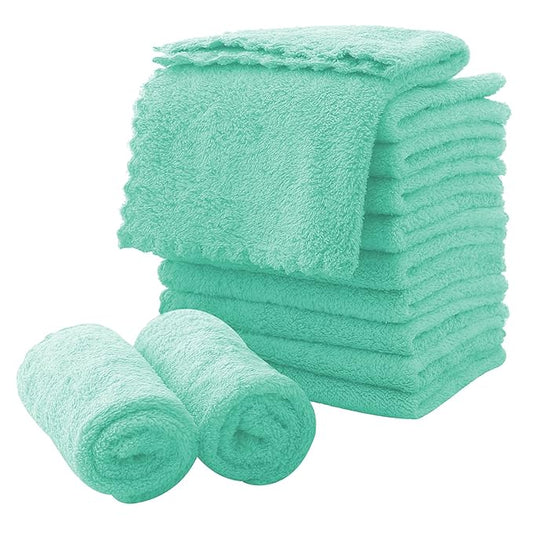 MOONQUEEN Microfiber Facial Cloths Fast Drying Washcloth 12 Pack - Premium Soft Makeup Remover Cloths - Aqua Green