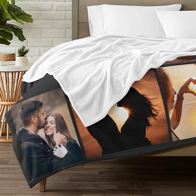 Custom Blanket with Picture Text Customized Throw Personalized, Customizable, Photo Blankets Customize Gifts for Mom, Dad, Couple, Girlfriend, Boyfriend, Wife, Husband, D10 Photos-1