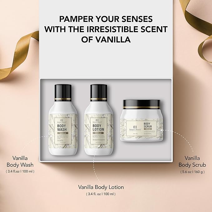 Gift Set For Women & Men | Body Scrub, Moisturizing Body Wash, Nourishing Body Lotion | 3|Piece Set | Birthday, Wife, Girlfriend, Sister | 12.2 Fl Oz
