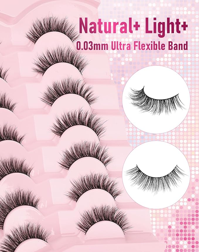 Frihappy Fake Eyelashes Eyelashes Cat Eye Lashes Wispy Natural Lashes Strip Lashes Mink Lashes 13mm Lashes 3D Air-Polaris