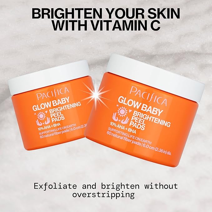 Pacifica Glow Baby Brightening Peel Pads 10% AHA + BHA Exfoliating Face Pads for Glowing Skin Resurfacing Glycolic Acid & Salicylic Acid Pad to Smooth Texture & Minimize Pores Fragrance Free 60 Count