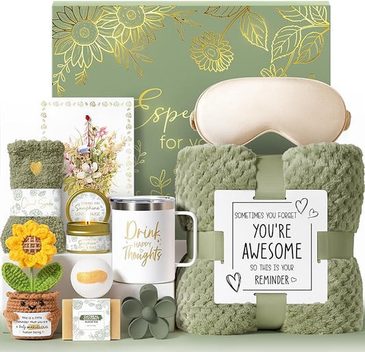 Birthday Gifts for Women Self Care Get Well Soon Gift Baskets, Spa Care Package Thinking of You Gift Set, Sympathy Inspirational Sunflower Christmas Gifts for Women Mom Her Best Friends Sister Wife