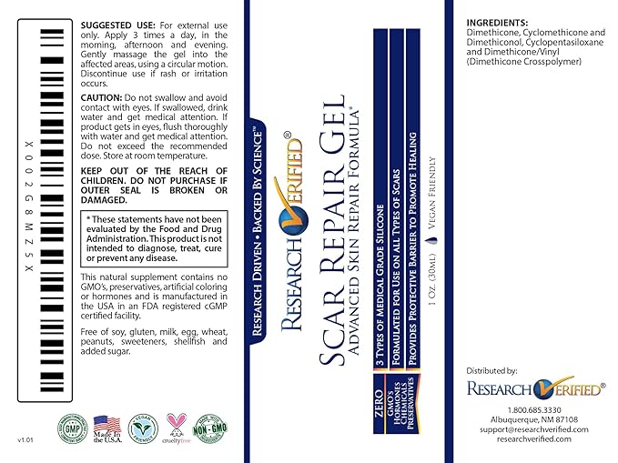 RV Scar Repair - Nourish Skin, Reduce Old & New Scars - Vegan Friendly Gel - 1 Bottle