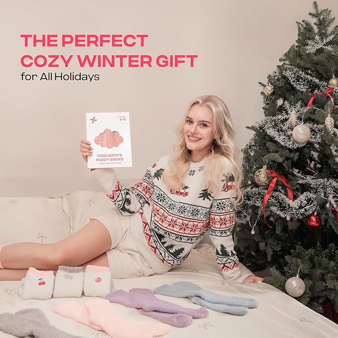 CoolMate GLOBAL Fuzzy Socks for Women Gift Box, Cozy, Soft, Comfy & Cloud-Like Socks, Plush, Durable for Spa, Home