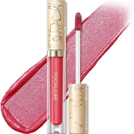 FOCALLURE Metallic Liquid Lipstick,Non Stick Cup Lip Gloss,High Impact Lip Color with Transfer-proof Wear,Long Lasting & Waterproof Lipstick Makeup for Women,RD03 LUSCIOUS ROSE