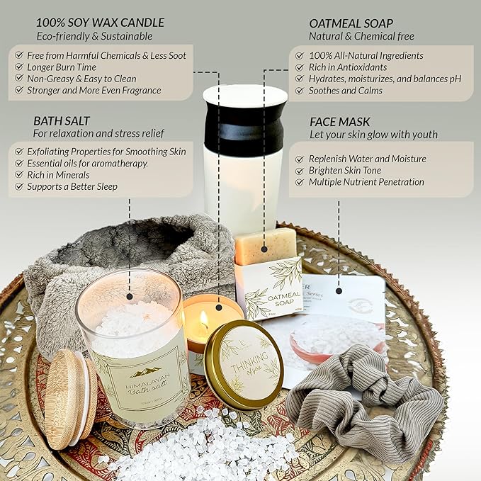 Self Care Gifts for Women 11 Piece, Womens Get Well Gifts for Mom Girlfriend Wife Daughter, Women’s Spa Gifts Baskets With Bath Salts, Oatmeal Soap, Blanket, Encouraging Inspirational Gift Basket, Whi