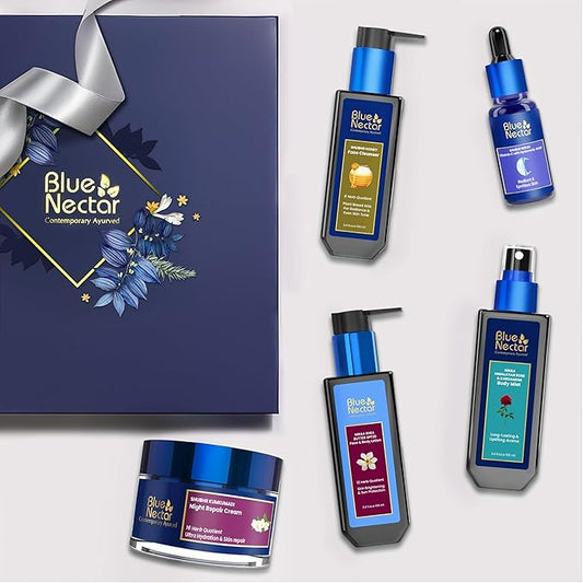 Blue Nectar Indulgent Nature Beauty Gift Set for Women & Men | Face Cream, Serum, SPF Lotion, Face Wash & Rose Face Mist | Gift Box for Birthday, Anniversary & Special Occasions