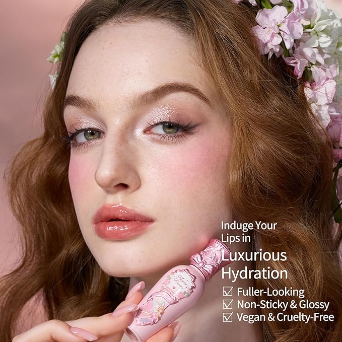 Flower Knows Midsummer Fairytales Coating Lip Lacquer,Glowy Non-Fading Lip Gloss,Hydrating Tinted Lip Oil for Girls&Women,Vegan & Cruelty Free,0.17Fl Oz(G04 To the Moon)