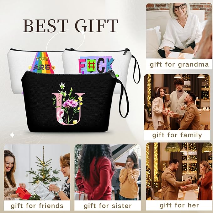 SEAMOON Birthday Bridal Shower Unique Initial Gifts for Women Mom Sister Daughter Friend Bff Personalized Travel Makeup Cosmetic Bag with Mirror Valentines Mothers Day Christmas Graduation U