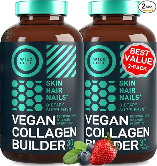 Vegan Collagen Booster Tablets - Cruelty-Free Vegan Collagen Supplements - Biotin, Organic Superfood, Plant Based Collagen Vitamins for Skin, Hair, Nails - 2-Pack, 60 Vegeterian Collagen Boost Pills