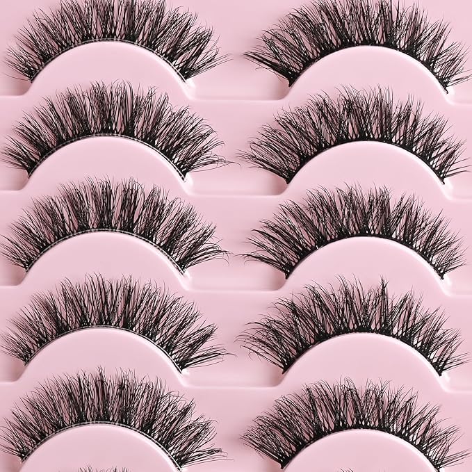 FARRED Natural Lashes Short Eyelashes Wispy False Mink Clear Band & Black Lash Strips Mixed 14 Pair Natural Look Fluffy Cat Eye Strip Eyelash Small Fake Lashes Full Pestañas Set for MUA and Beginners