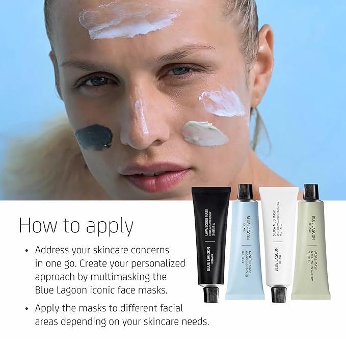 Blue Lagoon Signature Masks Travel Set, Includes Facial Mask Targeting Hydration, Calmness, Exfoliation & Nourishment, Leaving Skin Glowing and Radiant, 4 pack Skincare Gift Set