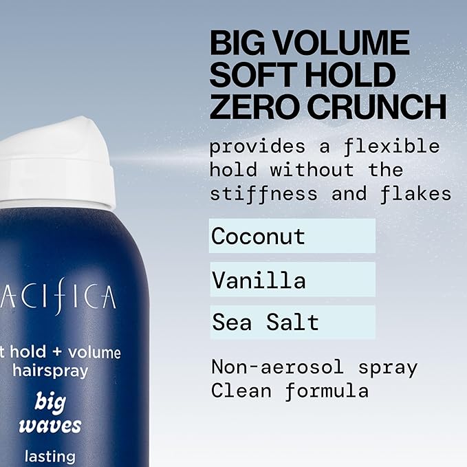 Pacifica Beauty Big Waves Coconut, Vanilla & Sea Salt Hairspray, Controls Frizz & Adds Volume, Designed for Wavy Hair, Vegan & Cruelty-Free, 6 Fl Oz