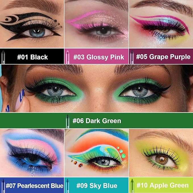 7 Colorful Eyeliner Pen Set, Eye Shadow Pencil, Pearl Eyeliner Kit Metallic Glitter Colored Eye liner for Women Eye&Lip Liner Professional Waterproof Eye Makeup (7PCS B)