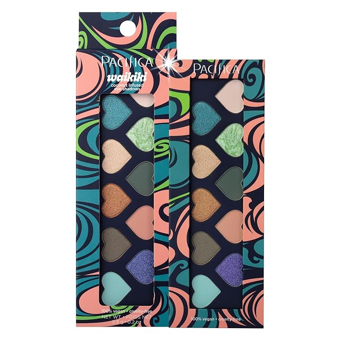 Pacifica Eyeshadow Palette – Waikiki Mineral Eyeshadow, Blendable Shimmer & Matte Shades w/Velvet Matte, Shimmer & Metallic, Cocoa Butter Infused, Talc-Free, Vegan & Cruelty-Free, 0.24 oz 10 Shades