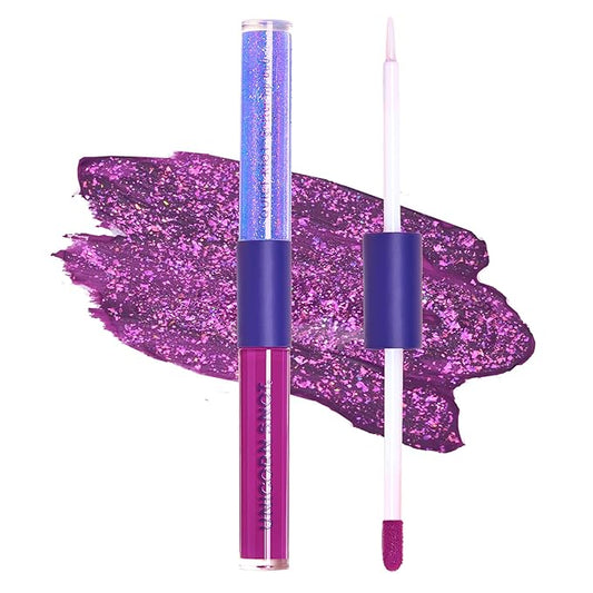 UNICORN SNOT Quiet Riot™ Plastic-Free Glitter Lip Duo | 2-in-1 Set w/Matte Lipstick & Sparkly Glitter Lip Gloss | Halloween Costume Makeup | 0.15oz Purple Lipstick & 0.16oz Gloss (Astro)