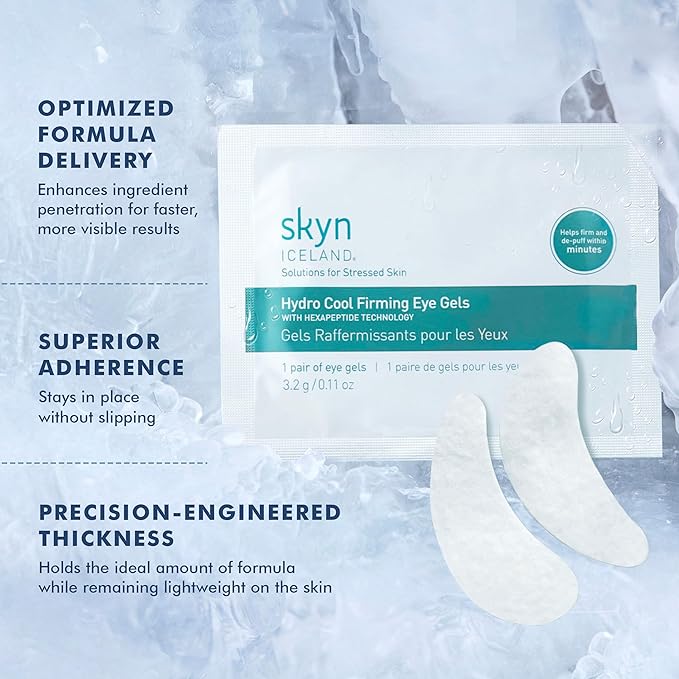 Skyn ICELAND Hydro Cool Firming Under Eye Patches, Instant Cooling for Puffy, Tired Eyes with Peptides and Coenzyme Q10, 10 Minute Treatment, Vegan, All Skin Types, 16 Pairs