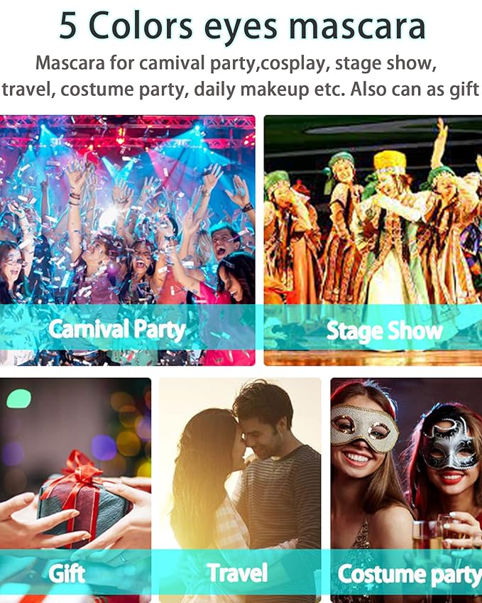 5D Colored Mascara Volume and Length,Blue Purple Waterproof Smudge-proof Mascara for Eyelashes,Volumizing Lengthening Curling rimel de pestañas,Cosplay Party Stage Use,Women's Makeup Gift for Women