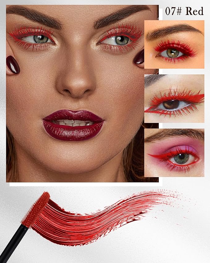 5D Burgundy Bright Red Mascara for Eyelashes-2Pcs Longlasting Waterproof Smudgeproof Colored Mascara Volume and Length,Volumizing Curling Lashes rimel de pestañas,Christmas Makeup Gift for Women