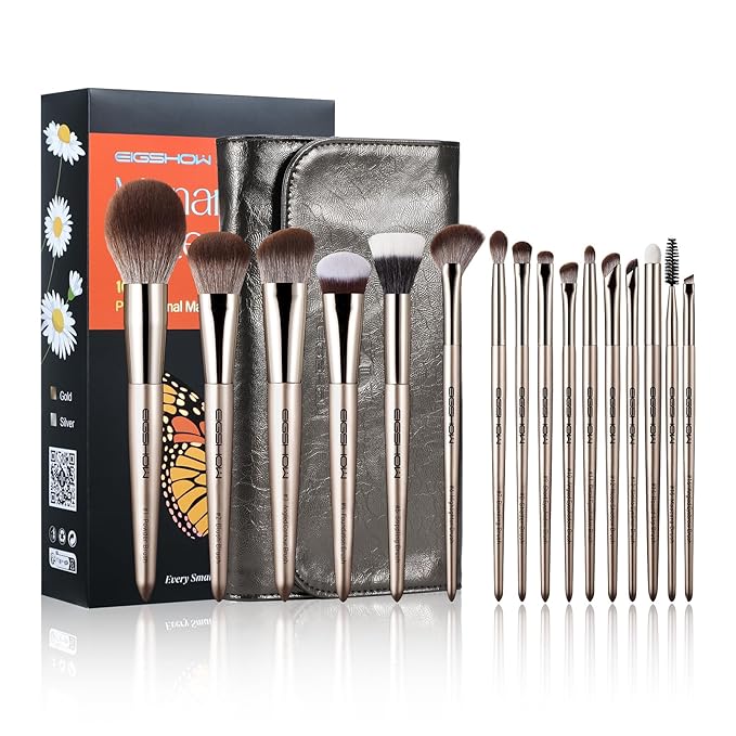 EIGSHOW Professional Makeup Brush Set, 16pcs with Case for Mascara Eyeliner Eyeshadow Concealer Foundation Powder Make up Brushes Kit (Monarch Butterfly)