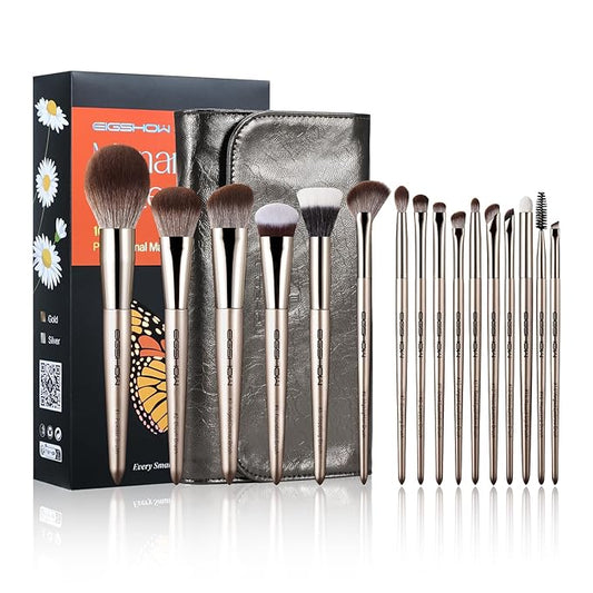 EIGSHOW Professional Makeup Brush Set, 16pcs with Case for Mascara Eyeliner Eyeshadow Concealer Foundation Powder Make up Brushes Kit (Monarch Butterfly)