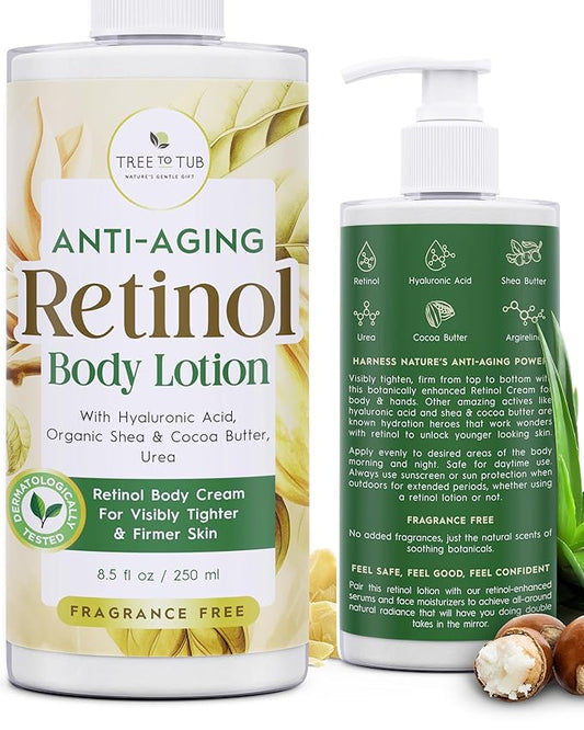 Tree to Tub Retinol Body Lotion - Hydrating Body Cream, Advanced Firming Cream w/Hyaluronic Acid & Shea Butter, Fragrance-Free Body Lotion for Crepey Skin for Older Women & Men