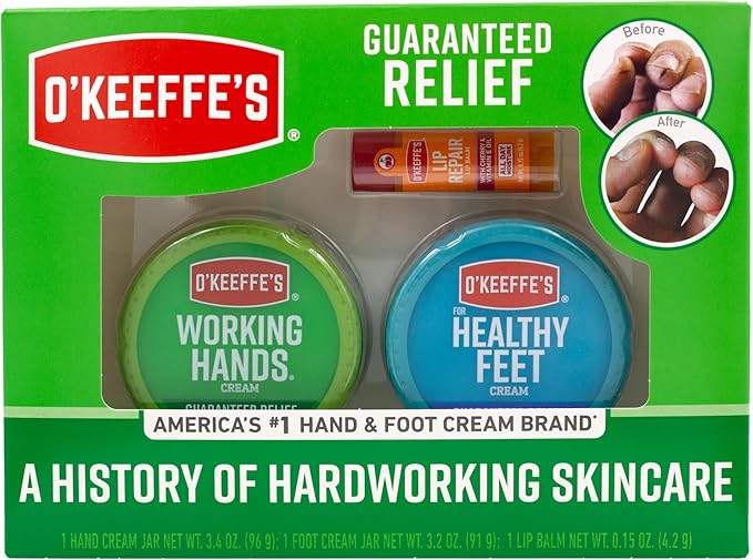 O'Keeffe's Giftbox Including Lip Repair with Cherry and Vitamin E Oil Stick, Working Hands Jar and Healthy Feet Jar, Gift Idea