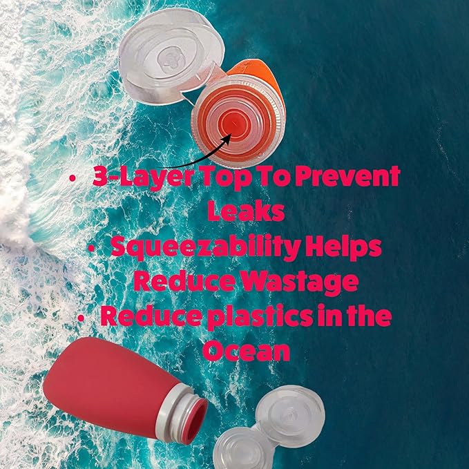 Travel Bottles for Toiletries, TSA Approved 3 oz Leak Proof Silicone Refillable Squeeze Travel Size Containers BPA Free for Cleansers, Lotions, Shampoo for Airplane 2pk (Orange,Yellow)