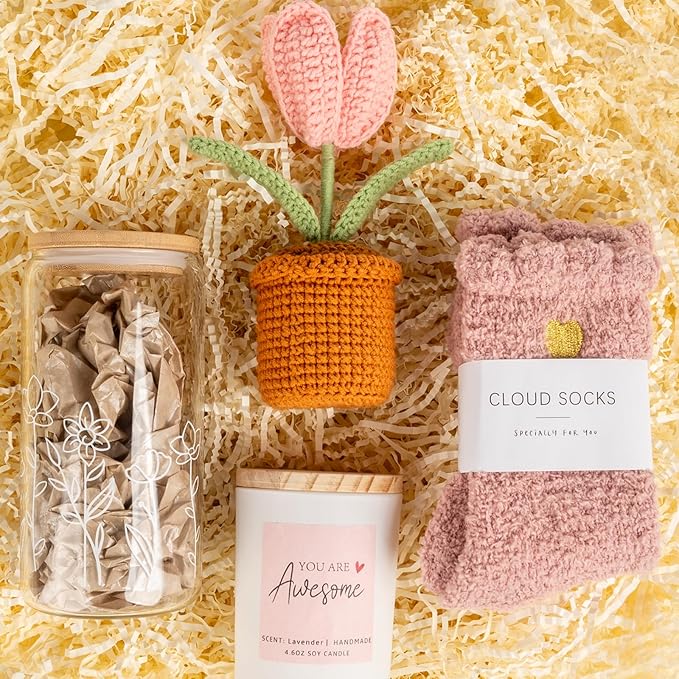 Birthday Gifts for Women, Self Care Gifts Get Well Soon Gifts, Gift Basket for Women, Teen Girls Gifts, Care Package Tulip Basket for Her, Mom, Sister, Best Friend, Wife, Girlfriend, Coworker
