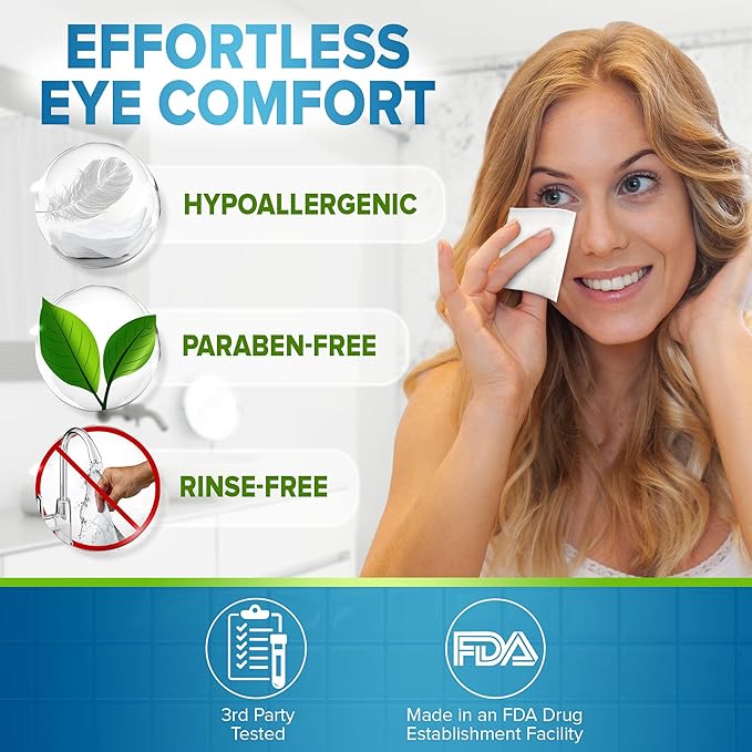 JJ CARE Eyelid Cleaning Wipes 160 PCs, Individually Wrapped Eye Lid Scrubbing Wipes, Moisturizing Eye Wipes for Irritated, Itchy, and Dry Eyes, Hypoallergenic Eye Scrub Cleaning Pads