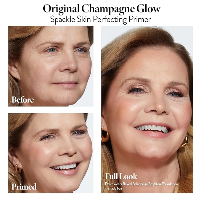 LAURA GELLER NEW YORK Everyday Routine Kit - Baked Balance-N-Brighten Color Correcting Powder Foundation, Sand + Retractable Angled Kabuki + Spackle Makeup Primer, Champagne Glow (3 PC)