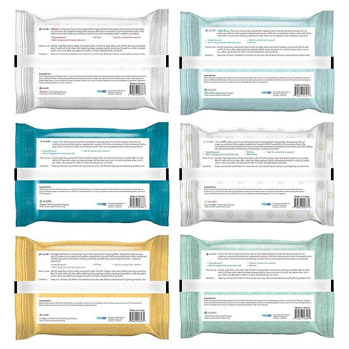 Epielle Makeup Remover Wipes, Remove Dirt, Oil, Waterproof Mascara, Gentle Daily Facial Cleanser Towelettes withVitamin C, Aloe Vera & Collagen, Vegan & Cruelty-Free, 30 Count (Pack of 6)