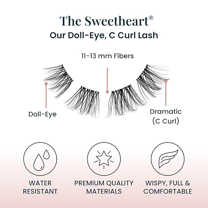 FlutterHabit The Sweetheart Lashes, 2 Sets of Eyelashes, DIY Natural & Curly Lash Extensions, Up to 10 Day Lash Wear, Salon Quality Cluster Eyelashes for a Natural Look, No Glue Included