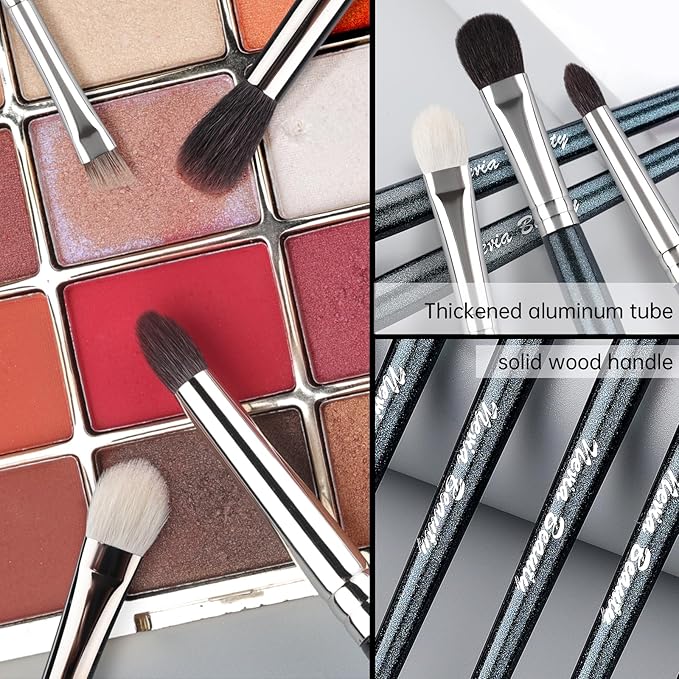 Natural Goat Hair Eye Makeup Brush Set, 6 Pcs Professional Blending Eyeshadow Makeup Brushes for Concealer Eyebrows Eyeliner, Soft Hairs & Wood Handle… (blue 6pcs)