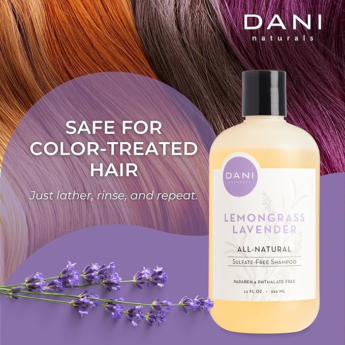 DANI Naturals Shampoo - Lemongrass Lavender - Calming for the scalp; Scalp redness reduction; Reduces dandruff & dryness, 12 oz