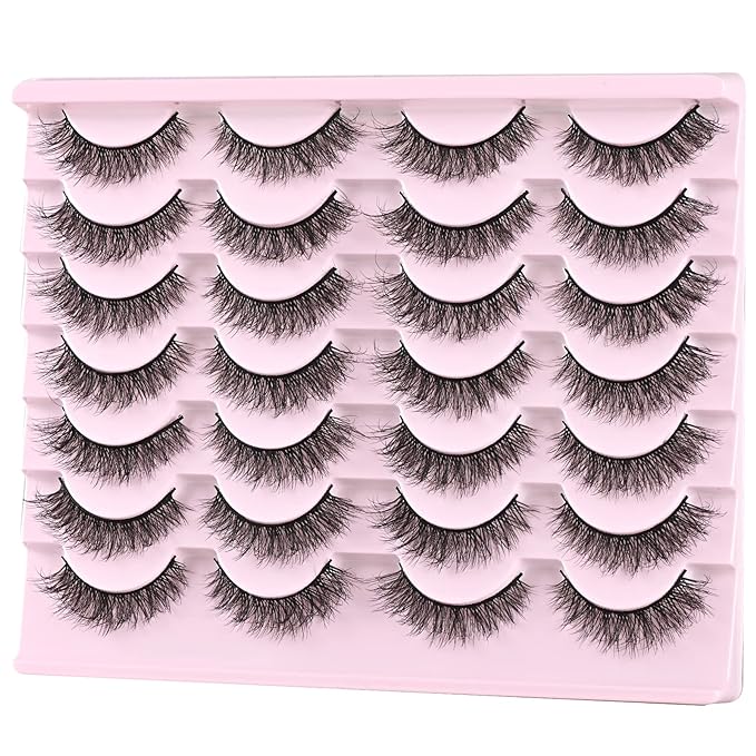 FARRED Natural Lashes Short Eyelashes Wispy False Mink Lash Pack 14 Pair Natural Look Fluffy Cat Eye Strip Eyelash Small Fake Lashes Full Pestañas Sets for MUA and Beginners Daily Makeup (F1 | 8-14mm)