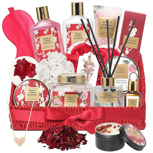 Mothers Day Gifts for Mom 25Pcs Luxury Spa Gift Basket for Women with Necklace, Shower Gel | Relaxing Bath & Body Care Kit Valentine's Christmas Gifts for Her Perfect for Anniversary or Bridal Shower