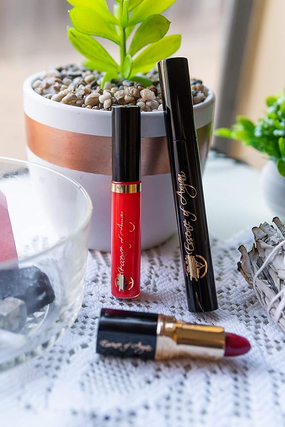 Essence of Argan Moisturizing Lipstick, Nourishing Lip Gloss & Lash Conditioner Mascara with 100% Pure Organic ECOCert Argan Oil - Voluptuous Sexy Lips & Longer Stronger Lashes Makeup Set