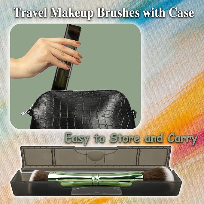 4 in 1 Makeup Brush, Travel Makeup Brush Set with Case, Mini Makeup Brushes, Powder Foundation Brush, Concealer Brush, Eyeshadow Brush, Dual Ended Makeup Brush for Liquid,Cream, Powder