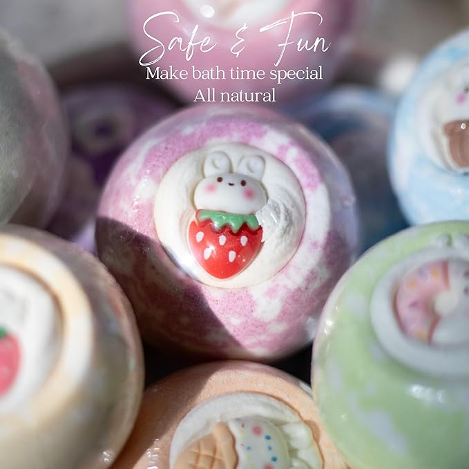 EvolutionUSA 12pc Bloom Bath Bombs with Toys, Adorable Girl Bath Bomb Set, Bubbly Kids Bathbombs, Fizzy Bath Ball, Kids Bath Bombs for Girls, Childrens Bath Bomb Set Birthday, Christmas, Easter