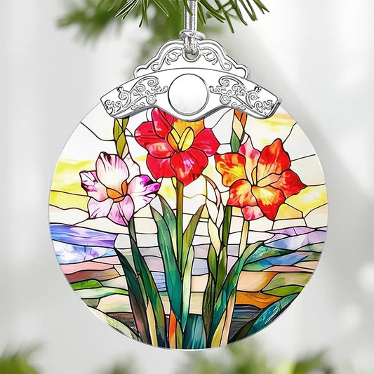 Christmas Ornaments: Stained Glass-Style August Birth Flower Ornament – Christmas Tree Decorations, Holiday Party Gifts, Mother's Day & Birthday Gifts for Women, Mom & Grandma | Birth Flower Gift