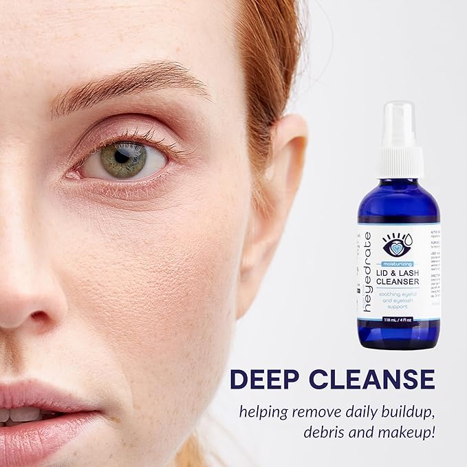 Heyedrate Lid & Lash Cleanser for Stye, Blepharitis, Dry Eyes, Meibomian Gland Dysfunction, Rosacea, and Eye Irritation Relief | Hypochlorous Acid Eyelid Cleanser Spray