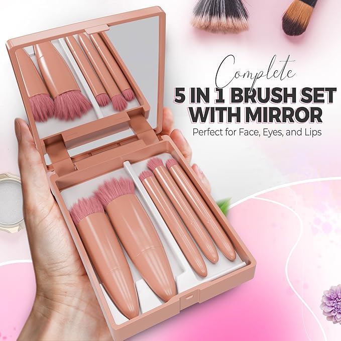 Portable makeup brush 5 piece set with case.