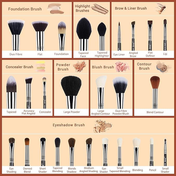 Jessup Makeup Brushes Set Professional 27 pcs Brush Makeup Premium Synthetic Foundation Contour Powder Blush Highlighter Eyeshadow Concealer Brow Face Make Up Brushes Tools Black/Silver T133